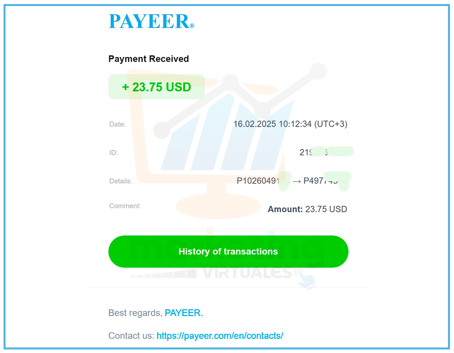 comprobante de pago recibido de easyhits4U por payeer